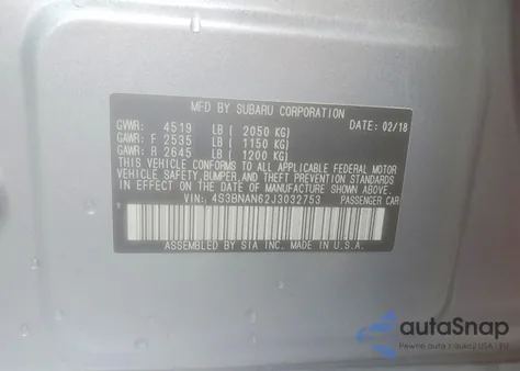 2018 Subaru Legacy 2.5I Limited z USA, uszkodzony, nr VIN 4S3BNAN62J3032753